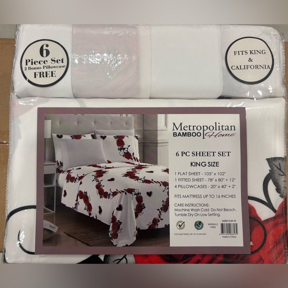 Bamboo 6-Piece Sheet Set - Red and White